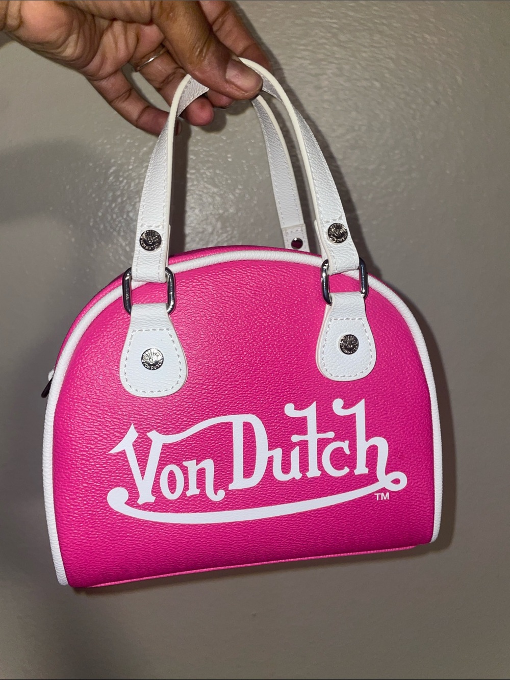 Von Dutch Pink and White Dome Handbag
